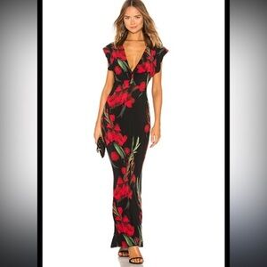 Norma Kamali V Neck Rectangle Dress in Blooming Roses